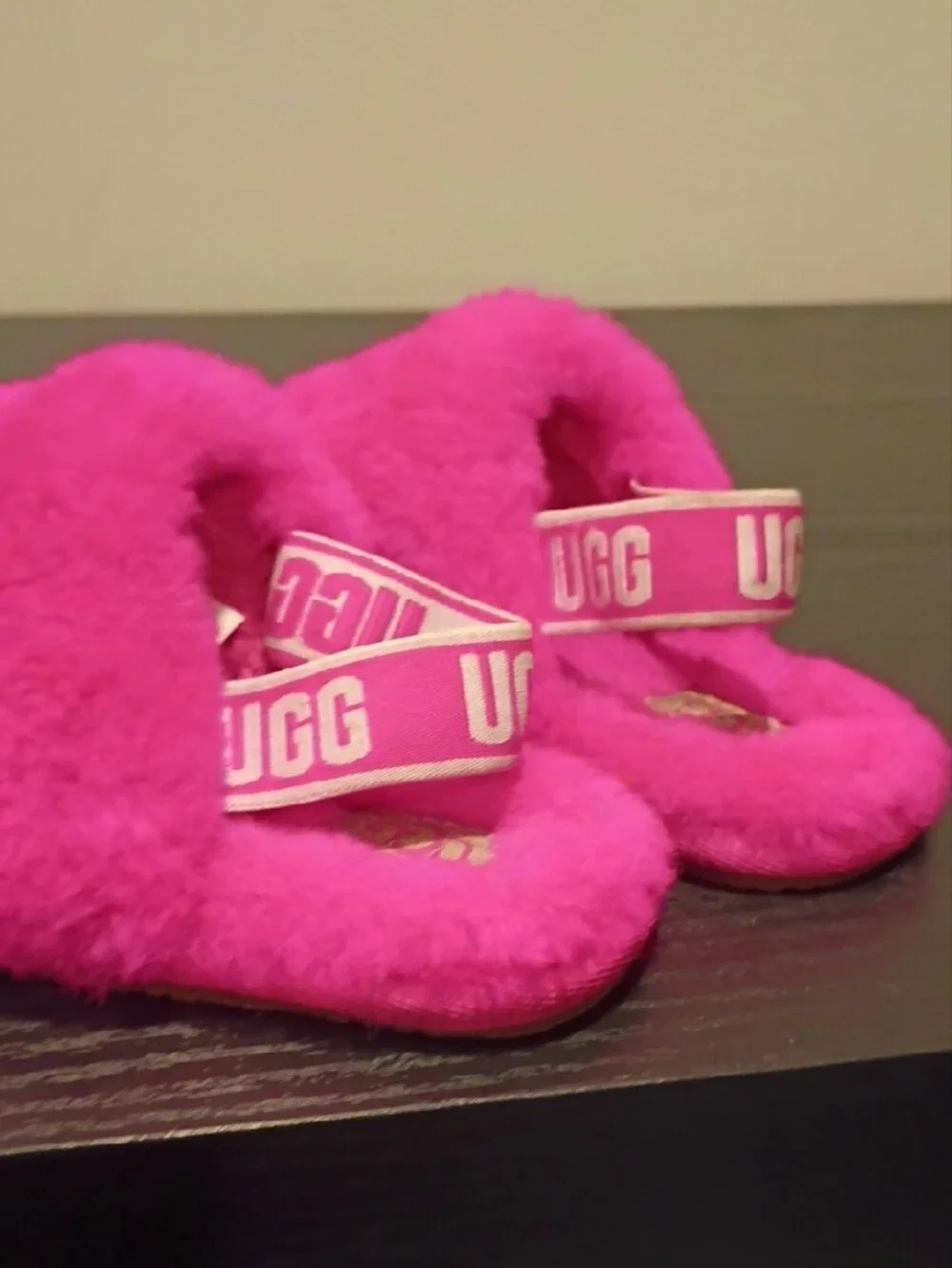 UGG Kids Hot Pink Fuzzy Slide Sandals